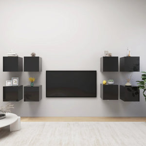 NNEVL Wall Mounted TV Cabinets 8 pcs High Gloss Black 30.5x30x30 cm
