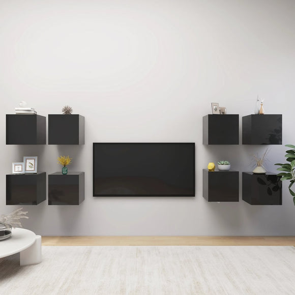 NNEVL Wall Mounted TV Cabinets 8 pcs High Gloss Black 30.5x30x30 cm