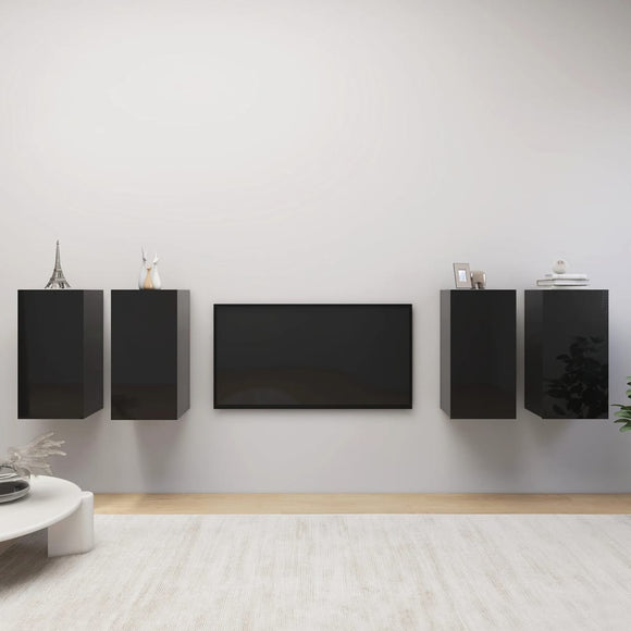 NNEVL TV Cabinets 4 pcs High Gloss Black 30.5x30x60 cm Chipboard