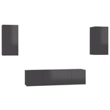 NNEVL 4 Piece TV Cabinet Set High Gloss Grey Chipboard