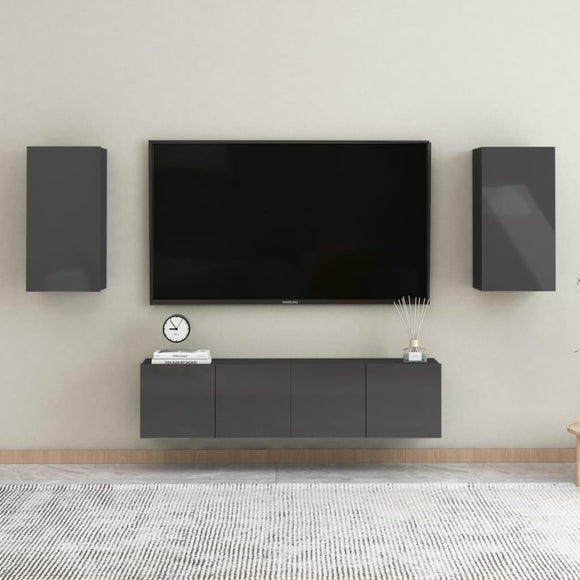 NNEVL 4 Piece TV Cabinet Set High Gloss Grey Chipboard