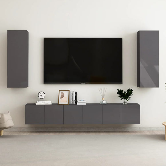 NNEVL 5 Piece TV Cabinet Set High Gloss Grey Chipboard