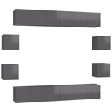 NNEVL 10 Piece TV Cabinet Set High Gloss Grey Chipboard