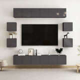 NNEVL 10 Piece TV Cabinet Set High Gloss Grey Chipboard