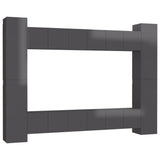 NNEVL 10 Piece TV Cabinet Set High Gloss Grey Chipboard