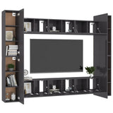 NNEVL 10 Piece TV Cabinet Set High Gloss Grey Chipboard
