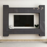 NNEVL 10 Piece TV Cabinet Set High Gloss Grey Chipboard