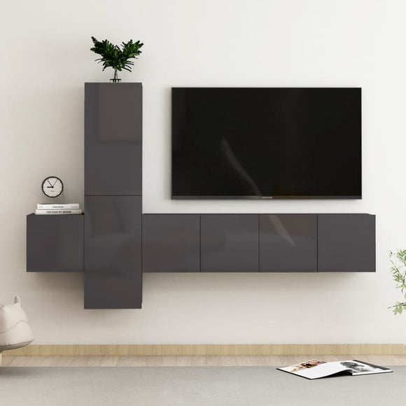 NNEVL 5 Piece TV Cabinet Set High Gloss Grey Chipboard