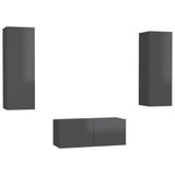 NNEVL 3 Piece TV Cabinet Set High Gloss Grey Chipboard