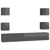 NNEVL 6 Piece TV Cabinet Set High Gloss Grey Engineered Wood