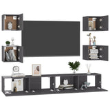 NNEVL 6 Piece TV Cabinet Set High Gloss Grey Engineered Wood
