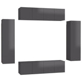 NNEVL 6 Piece TV Cabinet Set High Gloss Grey Chipboard