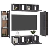 NNEVL 6 Piece TV Cabinet Set High Gloss Grey Chipboard