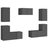 NNEVL 7 Piece TV Cabinet Set High Gloss Grey Chipboard