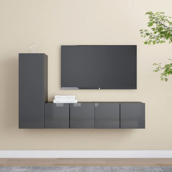 NNEVL 3 Piece TV Cabinet Set High Gloss Grey Chipboard
