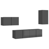 NNEVL 4 Piece TV Cabinet Set High Gloss Grey Chipboard