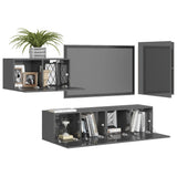 NNEVL 4 Piece TV Cabinet Set High Gloss Grey Chipboard