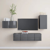 NNEVL 4 Piece TV Cabinet Set High Gloss Grey Chipboard
