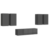 NNEVL 6 Piece TV Cabinet Set High Gloss Grey Chipboard