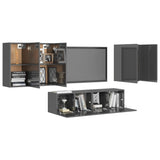 NNEVL 6 Piece TV Cabinet Set High Gloss Grey Chipboard