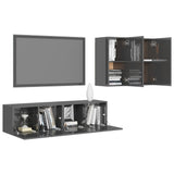 NNEVL 4 Piece TV Cabinet Set High Gloss Grey Chipboard