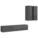 NNEVL 4 Piece TV Cabinet Set High Gloss Grey Chipboard