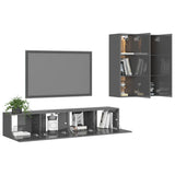 NNEVL 4 Piece TV Cabinet Set High Gloss Grey Chipboard