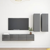 NNEVL 4 Piece TV Cabinet Set High Gloss Grey Chipboard