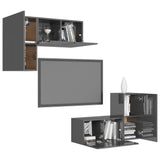 NNEVL 4 Piece TV Cabinet Set High Gloss Grey Chipboard