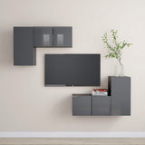 NNEVL 4 Piece TV Cabinet Set High Gloss Grey Chipboard