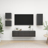 NNEVL 5 Piece TV Cabinet Set High Gloss Grey Chipboard
