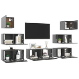 NNEVL 7 Piece TV Cabinet Set High Gloss Grey Chipboard