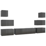 NNEVL 8 Piece TV Cabinet Set High Gloss Grey Chipboard