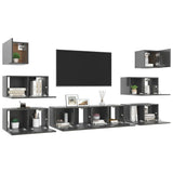 NNEVL 8 Piece TV Cabinet Set High Gloss Grey Chipboard