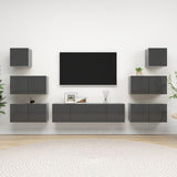 NNEVL 8 Piece TV Cabinet Set High Gloss Grey Chipboard
