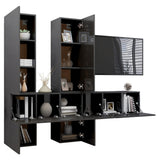 NNEVL 7 Piece TV Cabinet Set High Gloss Grey Chipboard