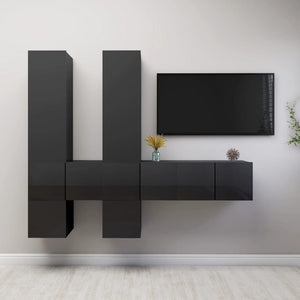 NNEVL 7 Piece TV Cabinet Set High Gloss Grey Chipboard