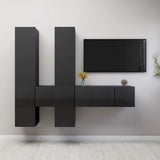 NNEVL 7 Piece TV Cabinet Set High Gloss Grey Chipboard