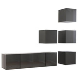NNEVL 6 Piece TV Cabinet Set High Gloss Grey Chipboard