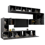 NNEVL 10 Piece TV Cabinet Set High Gloss Grey Chipboard