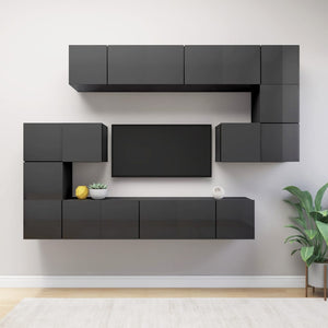 NNEVL 10 Piece TV Cabinet Set High Gloss Grey Chipboard