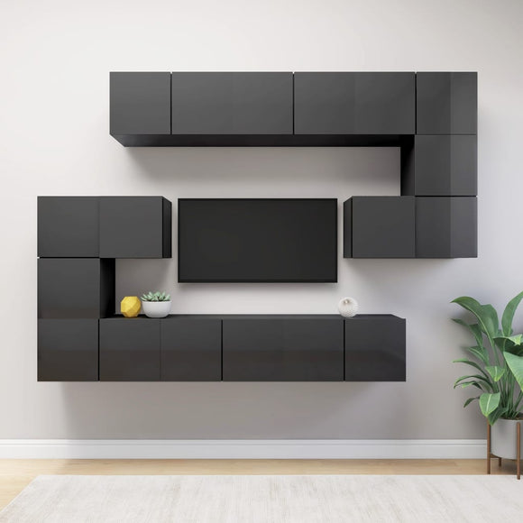 NNEVL 10 Piece TV Cabinet Set High Gloss Grey Chipboard