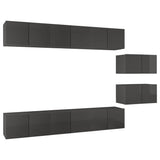 NNEVL TV Cabinets 8 pcs High Gloss Grey Chipboard