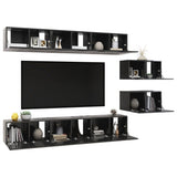 NNEVL TV Cabinets 8 pcs High Gloss Grey Chipboard