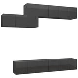 NNEVL 7 Piece TV Cabinet Set High Gloss Grey Chipboard