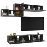 NNEVL 7 Piece TV Cabinet Set High Gloss Grey Chipboard