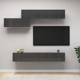 NNEVL 7 Piece TV Cabinet Set High Gloss Grey Chipboard
