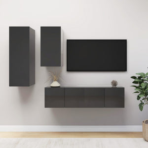NNEVL 4 Piece TV Cabinet Set High Gloss Grey Chipboard