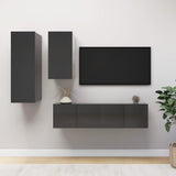 NNEVL 4 Piece TV Cabinet Set High Gloss Grey Chipboard
