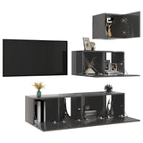 NNEVL 4 Piece TV Cabinet Set High Gloss Grey Chipboard